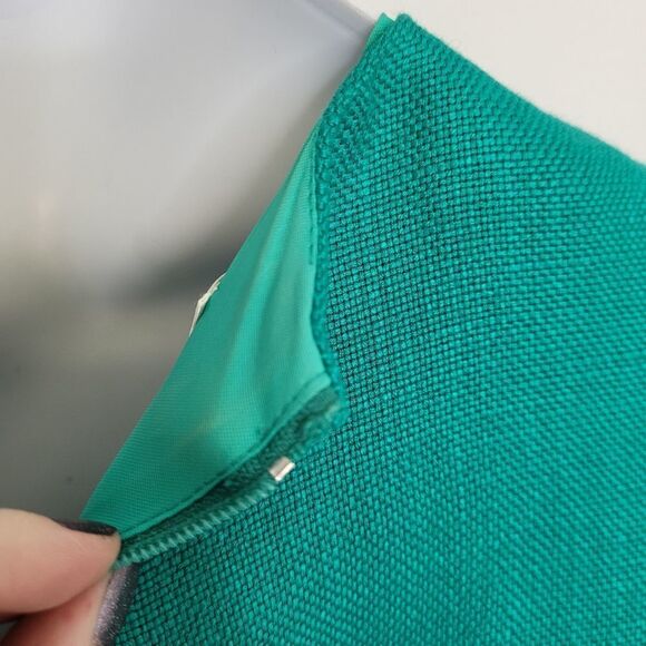 VINTAGE 80s dress teal short sleeve woven  secretary with gold buttons S‎ - Picture 6 of 11